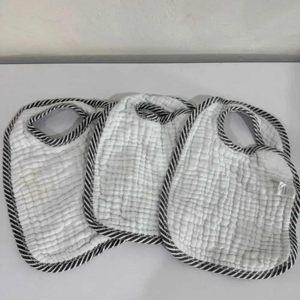 Modern Baby White & Black Muslin Baby Bibs Bundle of 3